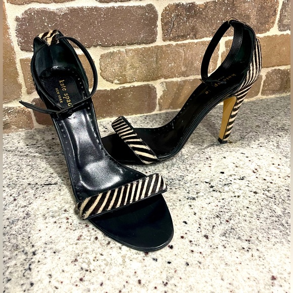 kate spade Shoes - Womens Kate Spade New York Black Cream Zebra Open Toe Heels Shoes Italy size 8.5